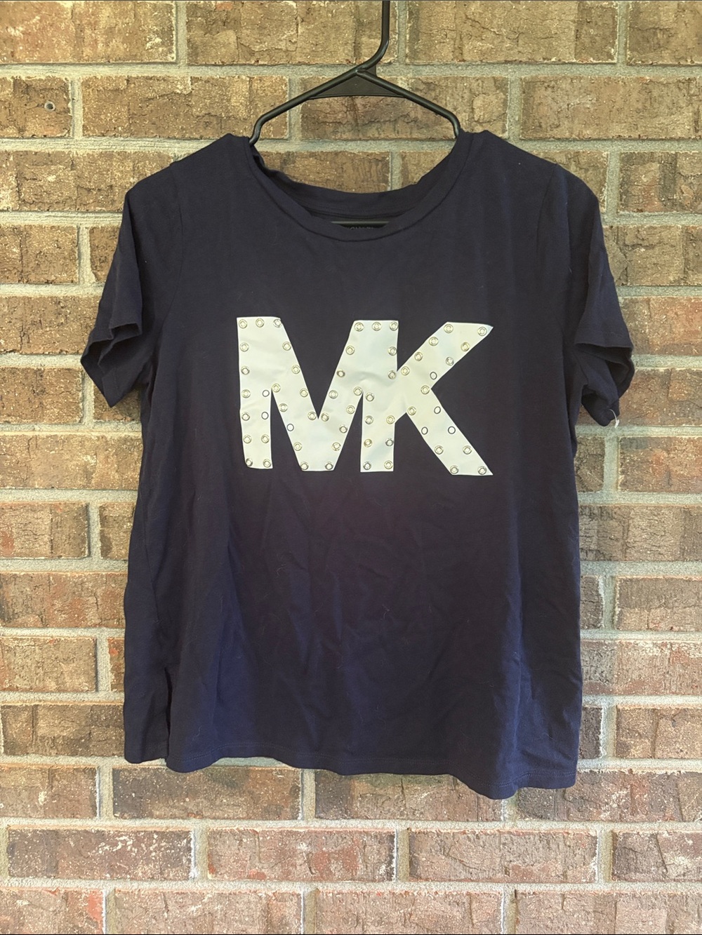 Michael Kors Navy Short Sleeve Tee with White Studded MK Logo